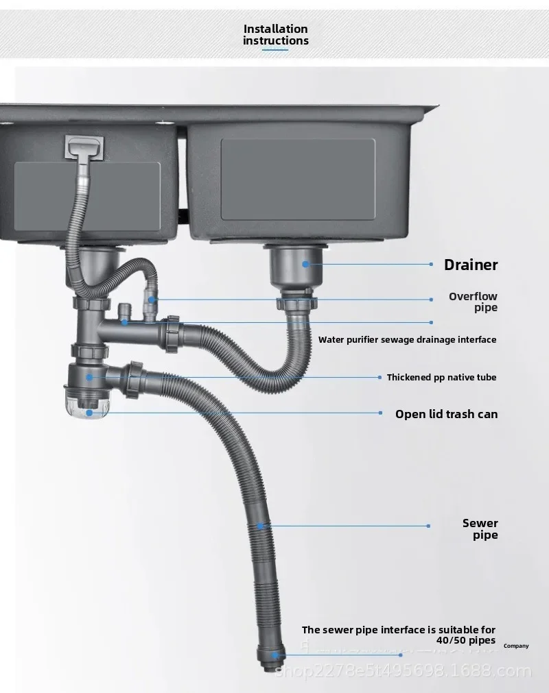 Bestseller Kitchen Double Basin Sewer Double Tank Sewer Pipe, Water Leakage, Stainless Steel Anti-deodorant Dishwasher Drain Pip