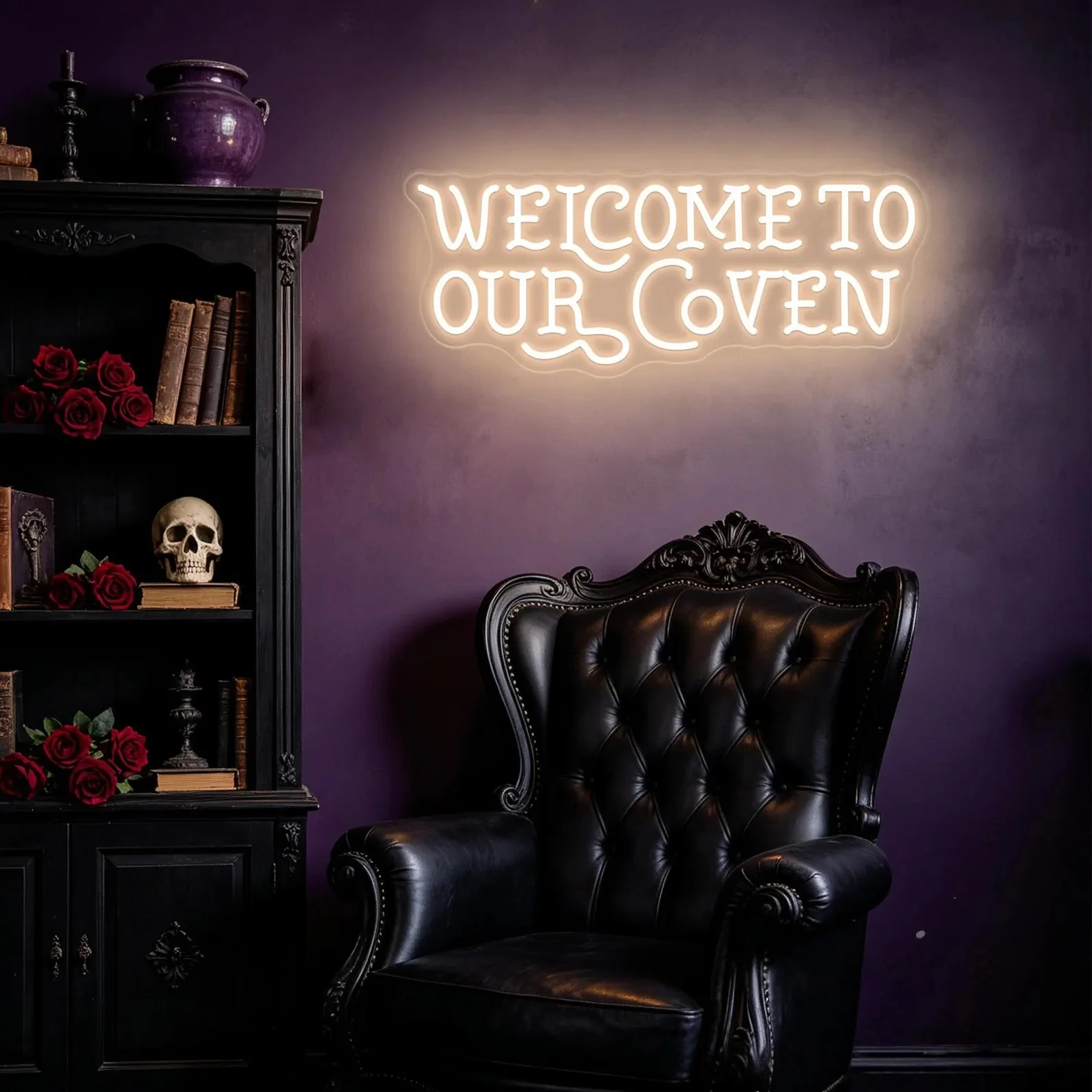 Welcome to our Coven Neon Sign Gothic Decor, Witchy Family Home Decor, Creepy Halloween Decor Dark Sign, Satanic Witch Decor