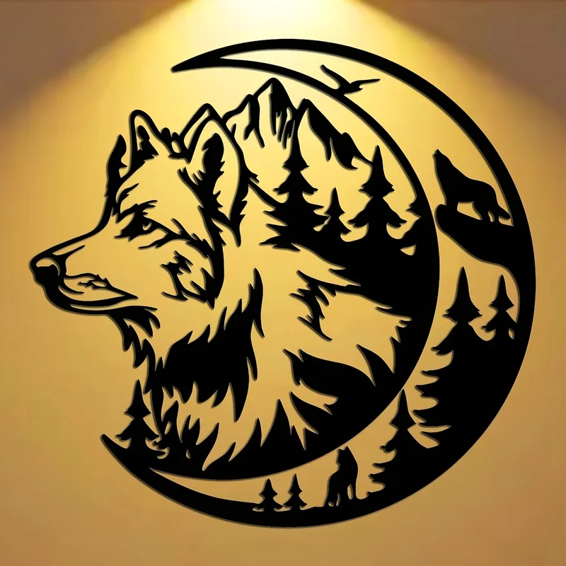 2D Flat, 1pc Multifunctional Metal Wolf Pack Wall Art, Indoor and Outdoor Sculpture, 1pc