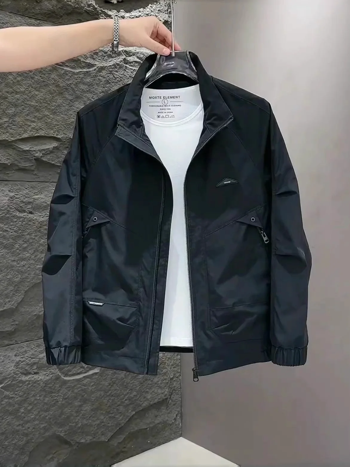 

Fall New Sle Simple Pure Color Stand Collar Jaet Men's Faion Trend Matching High End Casual Workwear Outerwear