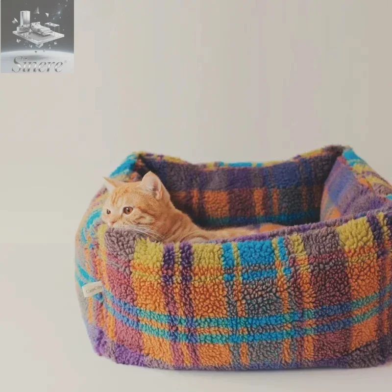 

Colored lamb wool cat kennel removable and washable all-season pet cushion to keep warm