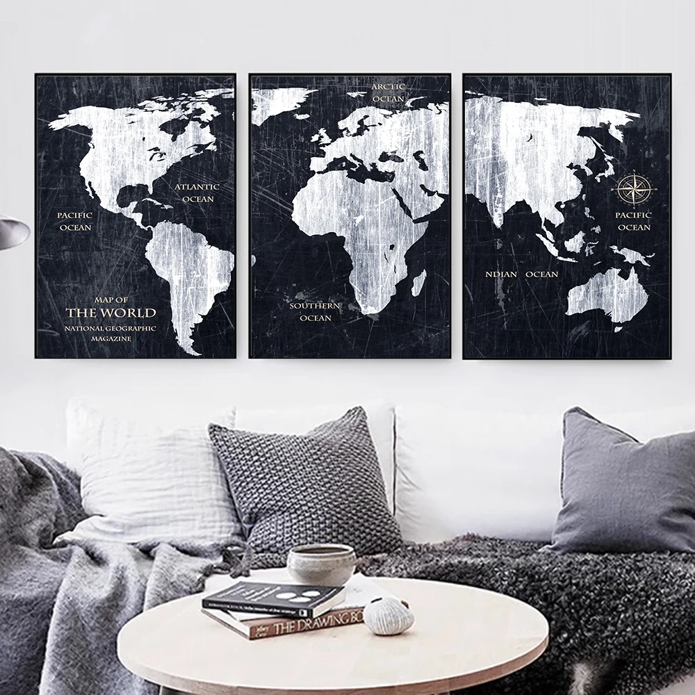 Canvas Print Painting Poster World Map Letter Pattern Modern Art Living Room Bedroom Porch Sofa Background Home Wall Decoration