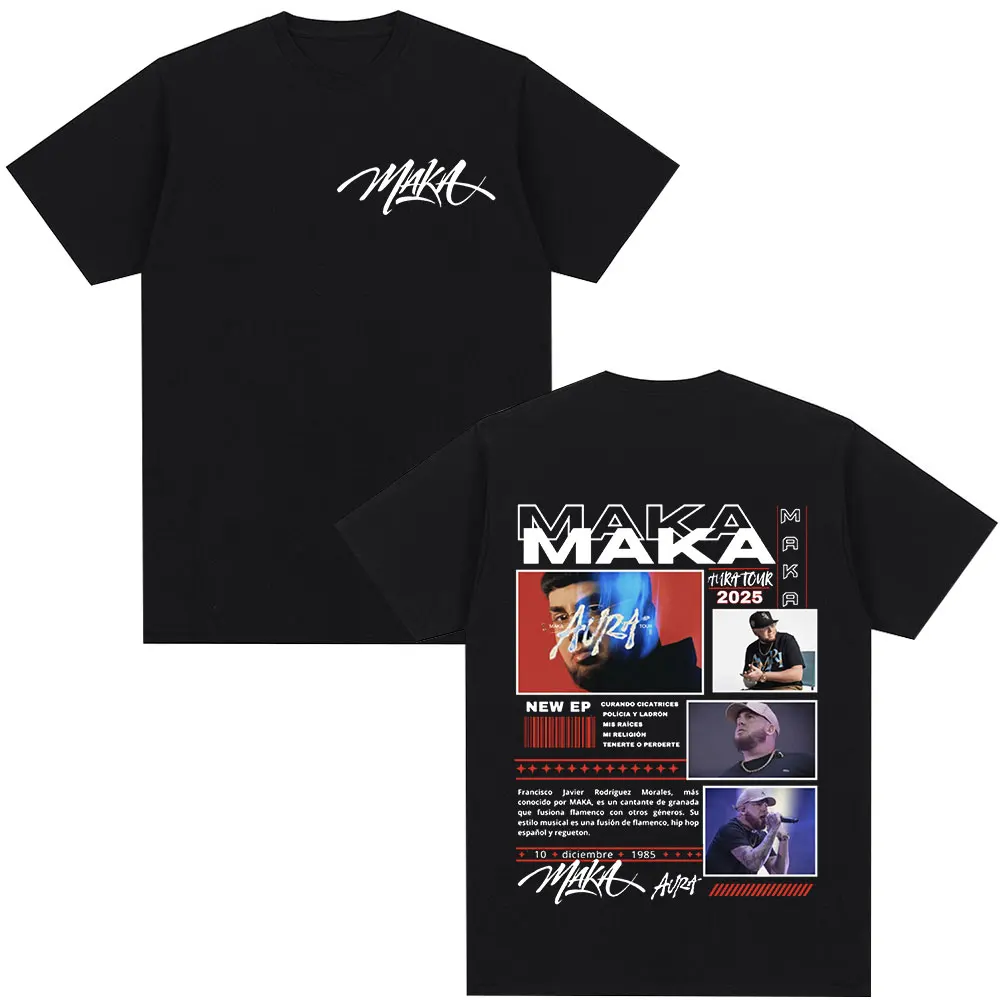T-shirt de la tournée 2025 du rappeur Maka Aura, pour hommes et femmes, mode vintage, streetwear, hip-hop, décontracté, en coton, manches courtes, tee-shirt d'été