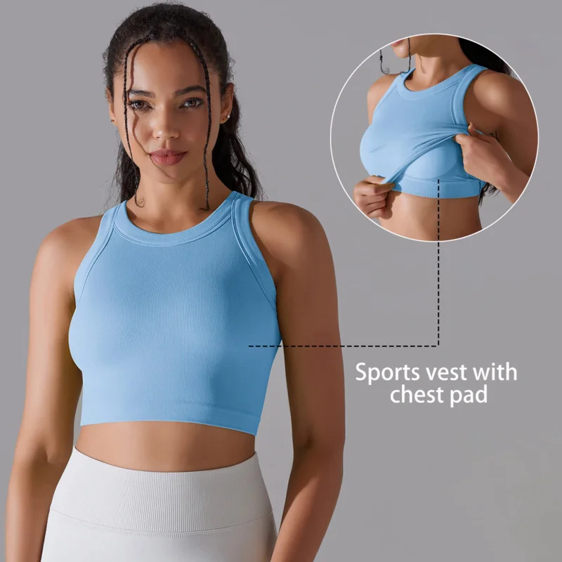 Seamless Sports Vest With Pad Women Yoga Bra  Workout Fitness Crop Top Daily Gym Running Shockproof Vest High Elastic Bra Top