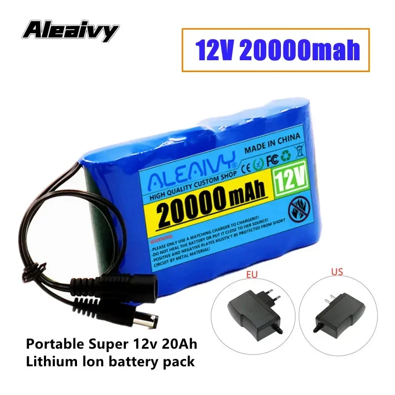 NEW Portable Super 12V 20000mah Battery Rechargeable Lithium Ion Battery Pack Capacity DC 12.6v 20Ah CCTV Cam Monitor + Charger