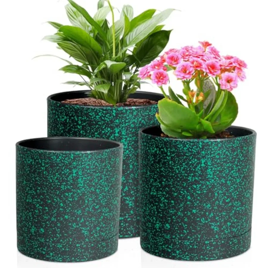 6/5/4 inch Plant Pots, 3 Pack Cylinder Flower Pots for Small Indoor Outdoor Plants, Plastic Planters with Drainage Holes and Sa