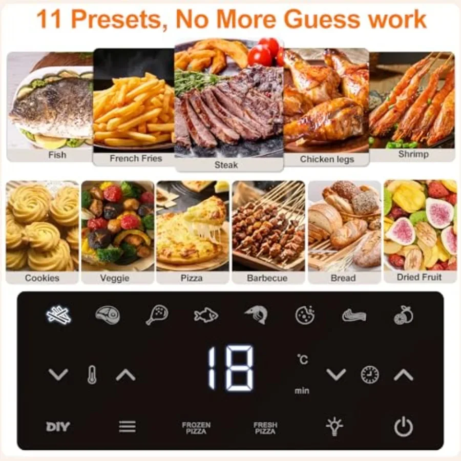 FirmHome Store4.5QT Air Fryer Pizza Oven With 11 Presets Dual Heating 360 Airflow Nonstick Interior Viewing Window Touch Display