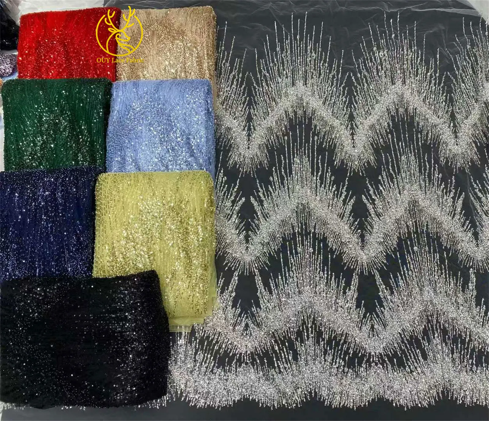2026 Französische handgefertigte Perlen-Spitze, roter afrikanischer Pailletten-Spitzenstoff, hochwertiger nigerianischer Tüll für Damenkleider zum Nähen – Detail 20