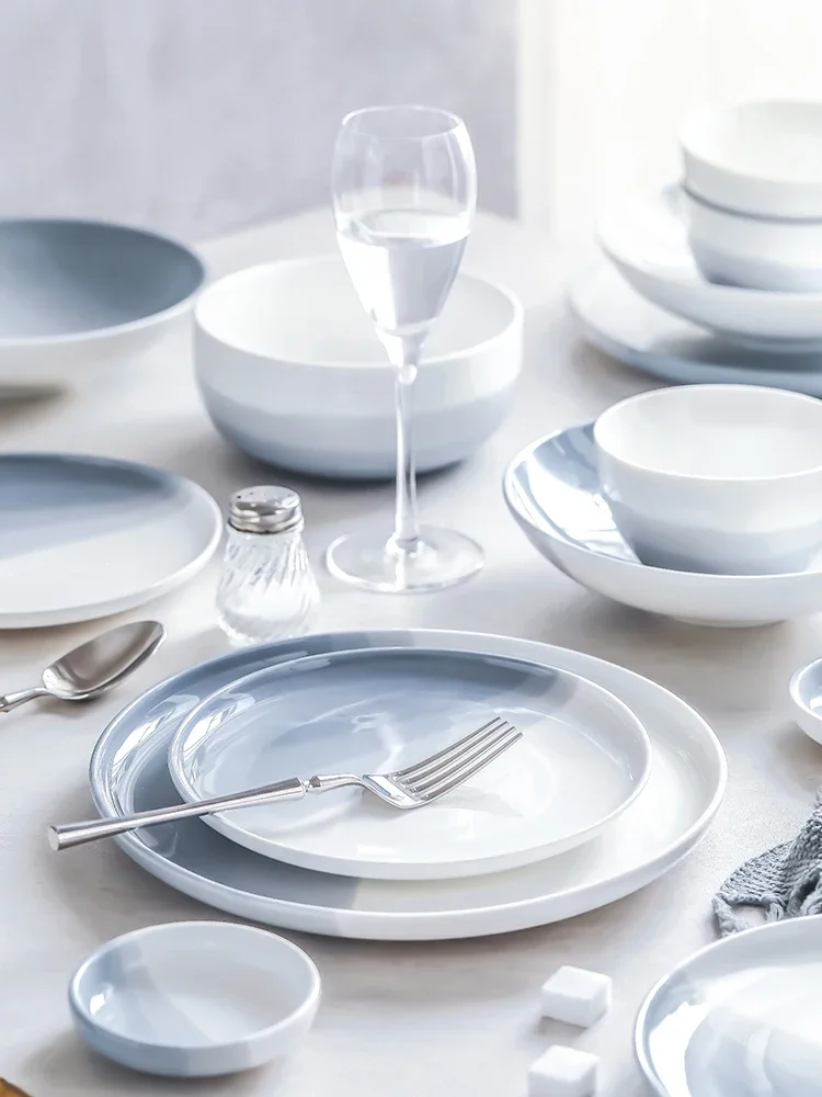 

Bowl and Dish Set, Household Chinese Light Luxury Ceramic Bowl and Dish, Retro, Simple, and Advanced