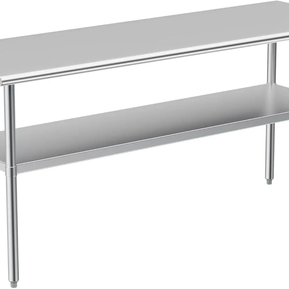 

Стол из нержавеющей стали для приготовления и работы, 24x72 дюйма, металлический коммерческий сверхмощный стол NSF с регулируемой полкой и ножкой