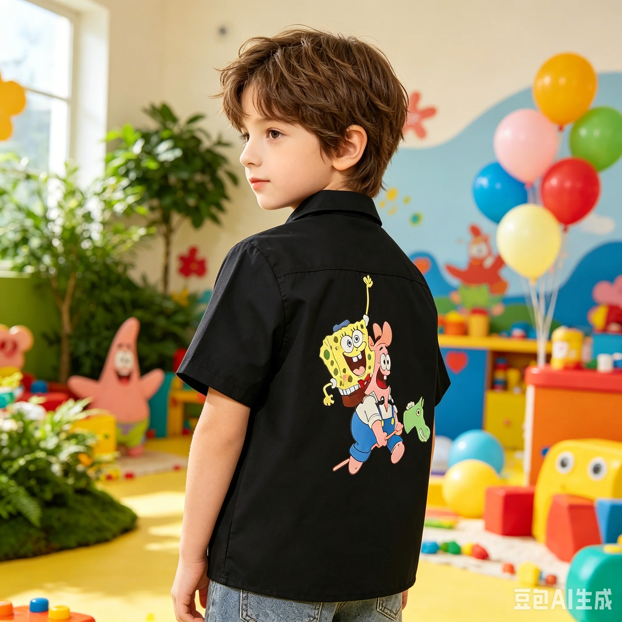 

Boys and Girls Summer Children Adult SpongeBob SquarePants Leisure Vacation Ice Silk Shirt Parent Child Clothing Couple T-shirt