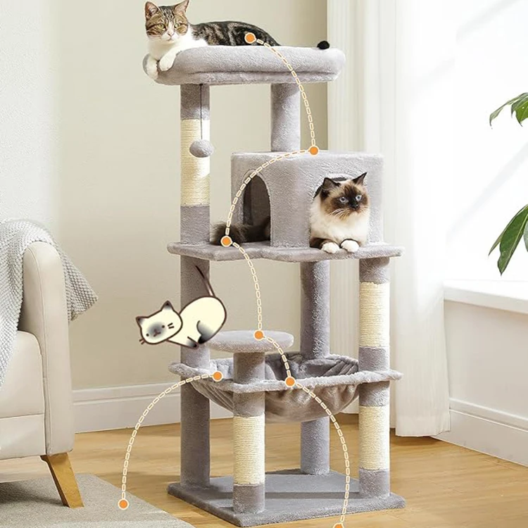 Factory Dropshipping Grey Velvet Large   Tree House Indoor Climbing Frame Timber   Scratching Tree House Tower