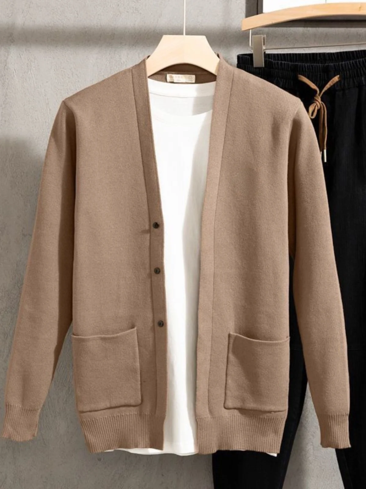 

Men's Thiened Fce Lined Slim Fit Sweater Jaet Cardigan Spring Autumn Versatile Trendy Brand Chinese Long Sve Knitte...