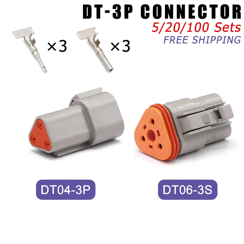 Deutsch DT 3Pin 22-16AWG Waterproof Automobile Wire Connector Plug DT06-3S DT04-3P Male Female Heads Socket Terminal