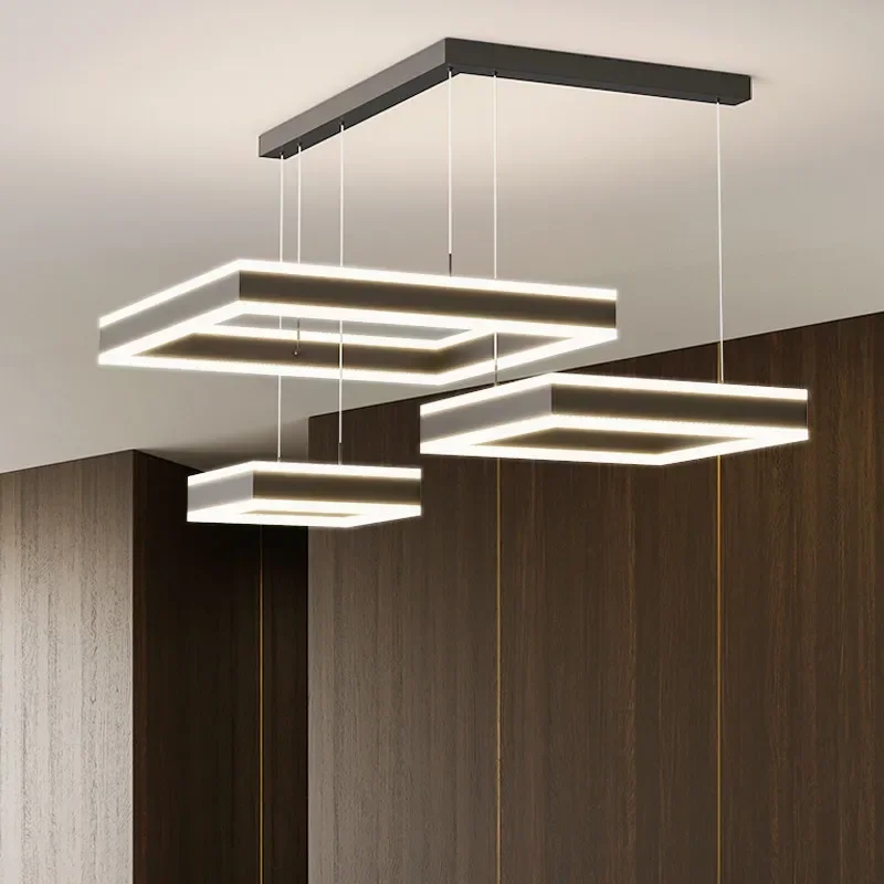 Imagem -02 - Led Dimmable Chandelier para Sala de Estar Pingente Quadrado Preto Iluminação Led Lâmpada Nórdica Luz Minimalista