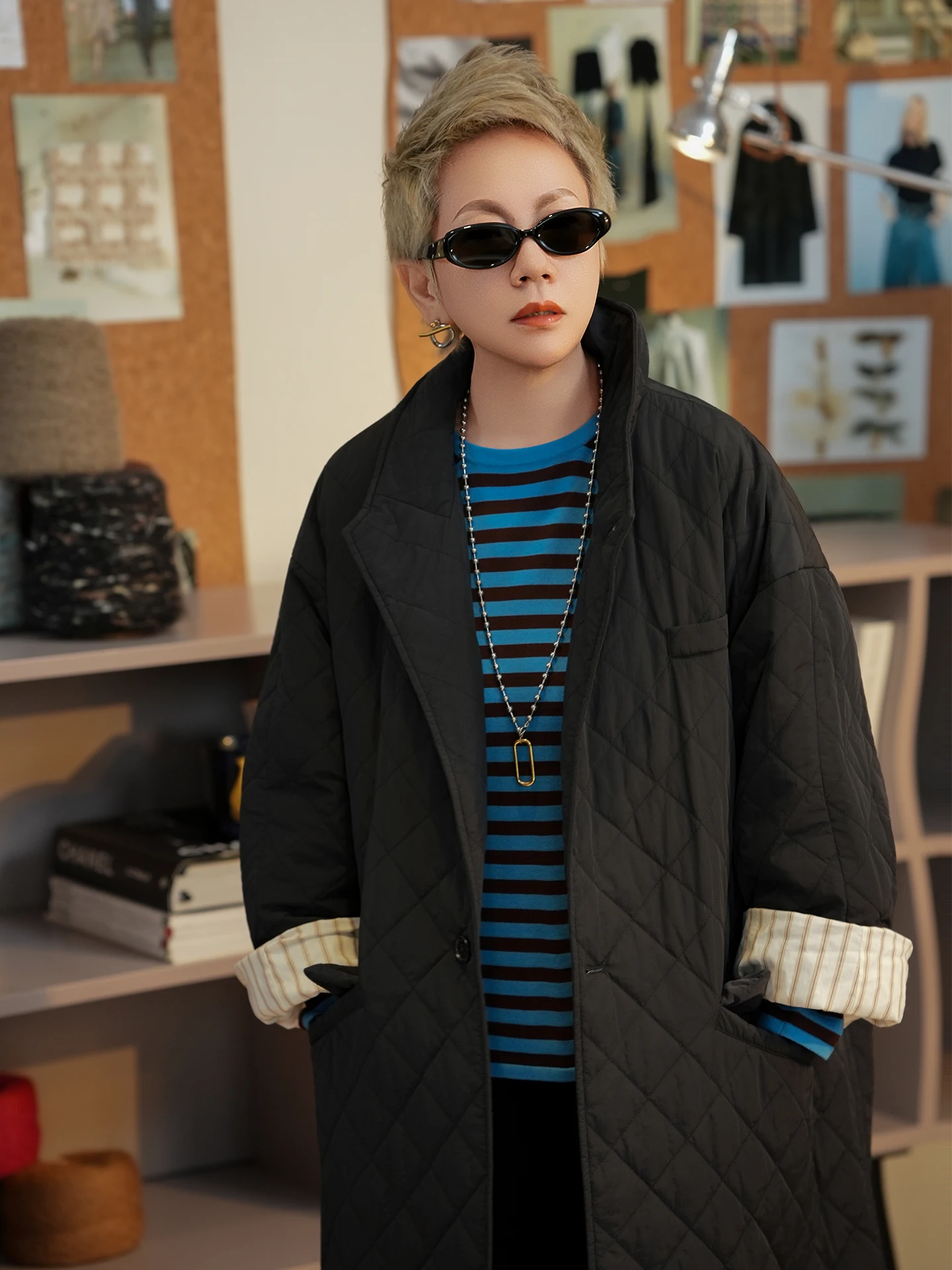 

Thiened Warmth Cotton Jaet Diamond Pattern Bla Dupont Cotton Long Line Outerwear Mo Qian MGX Night Walker