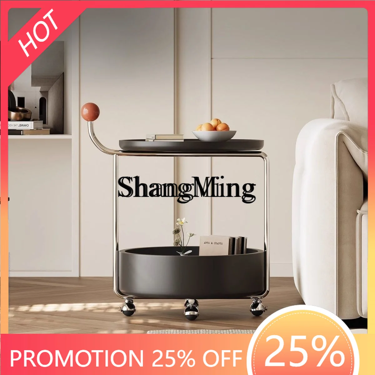 

FG wabi-sabi wind retro black edge few light luxury high-end sense movable living room sofa trolley