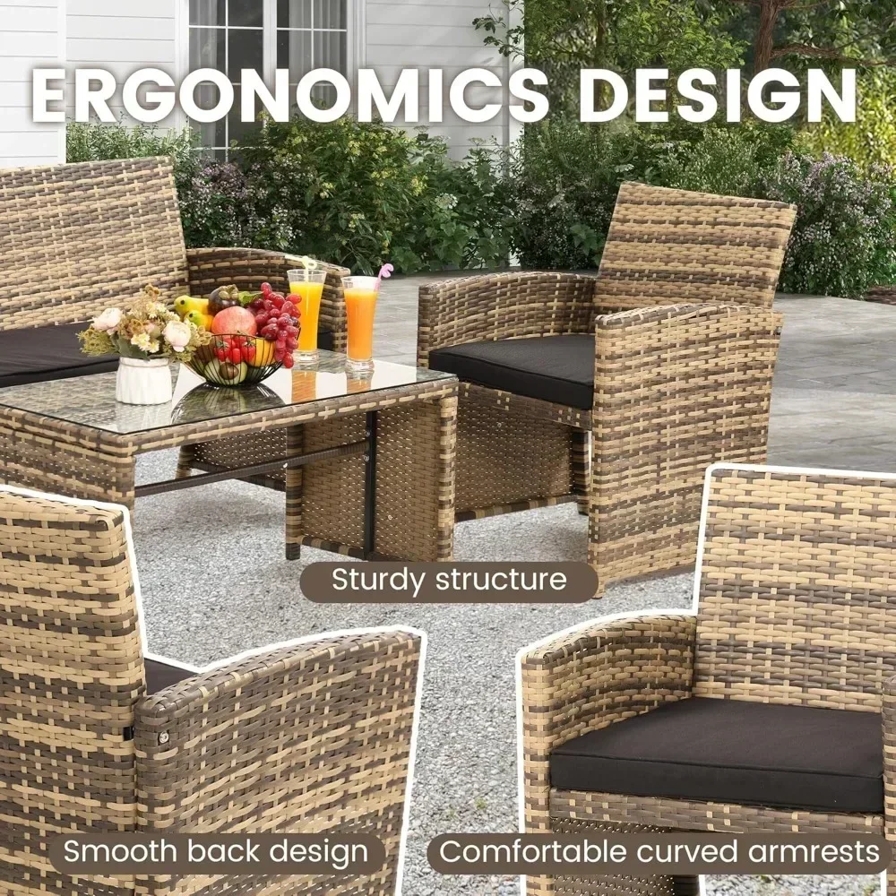 Rattan Patio Furniture Set,Outside Sectional Conversation Cushioned Sofa Set, Wicker Sofa Ideal for Garden, Porch
