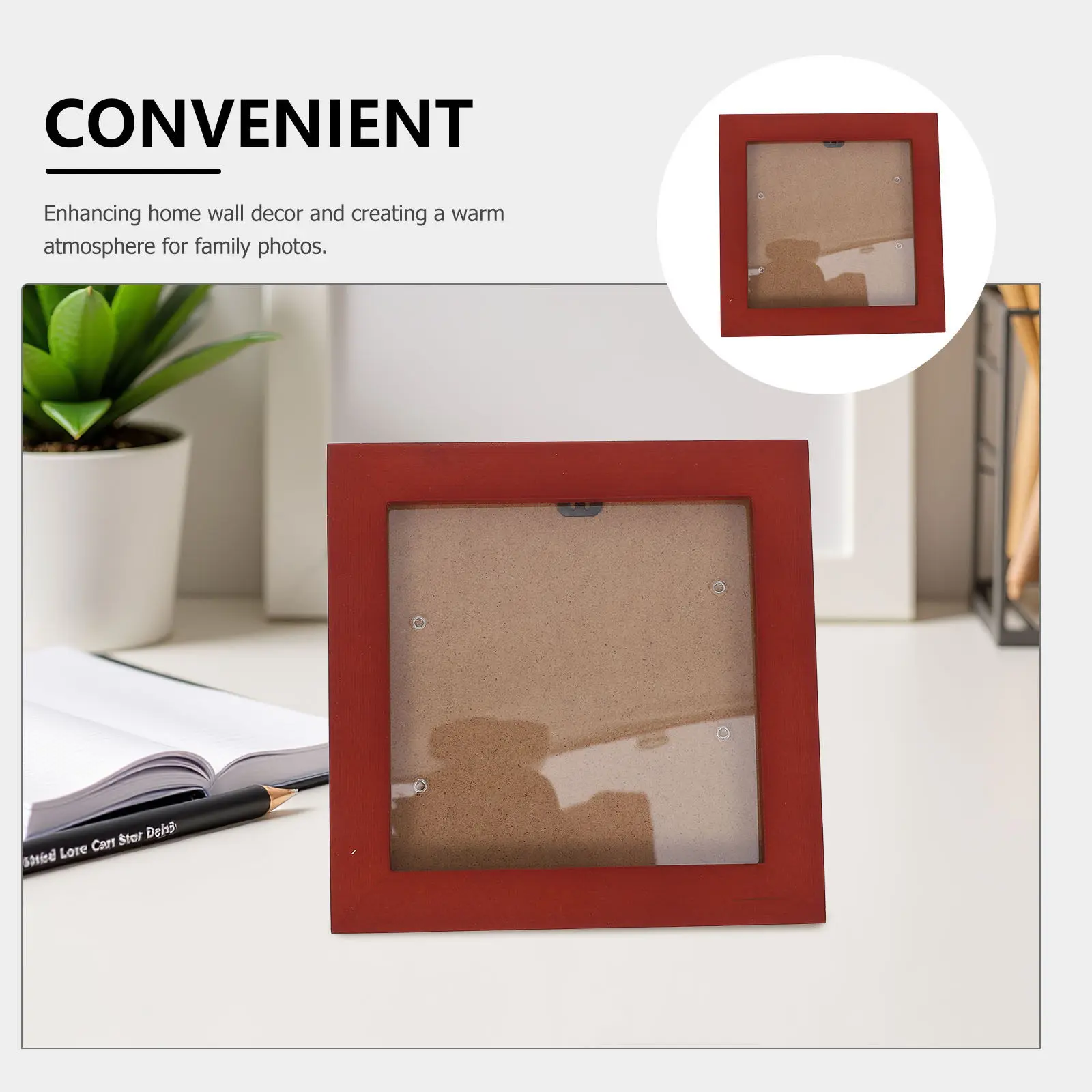 2Pcs Wood Cd Rack Square Picture Frame 5x5 Birthday Wedding Photo Calligraphy Art Wall Display Dark Red Desk Storage Organizer