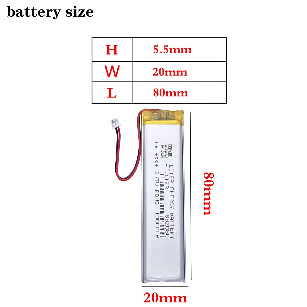 3.7V Rechargeable Polymer Strip Shaped Built-In 552080 1000mah High Capacity Lithium Battery For Mp4 Mp5 Toy