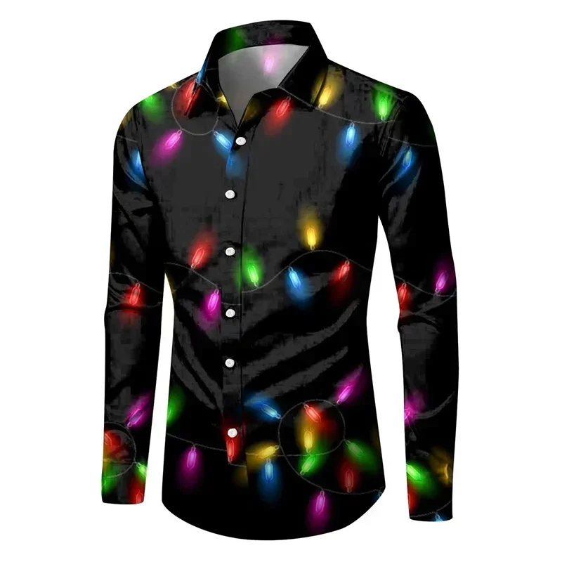 2024 Shirt Fashion Men's Shirt Ice and Snow Print Christmas Button Up Shirt Long Sleeved Daily Street Vacation Men's Top