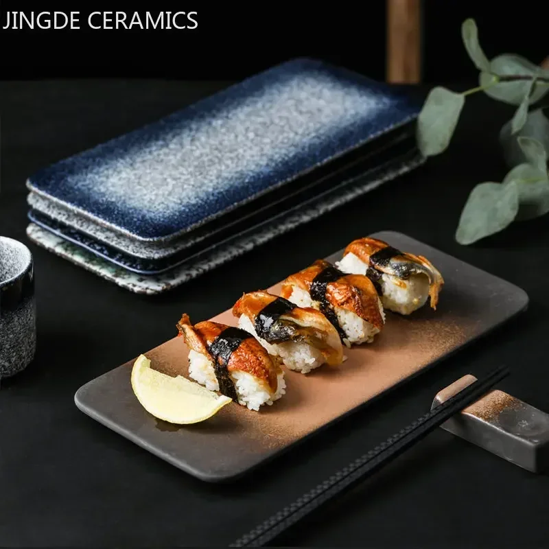 Japanese Style Ceramic Sushi Plate Restaurant Rectangle Dinner Plates Barbecue Flat Plates Home Tableware Kitchen Accessories