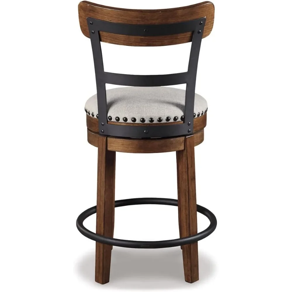 Valebeck Rustic Farmhouse 24.5” Counter Height Swivel Bar Stool Brown Chair Chairs Barstool Furniture Stools