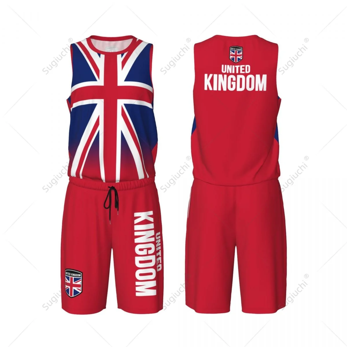 Men United Kingdom Flag UK Great Britain Basketball Jersey Set Mesh Shirt & Pants Sleeveless