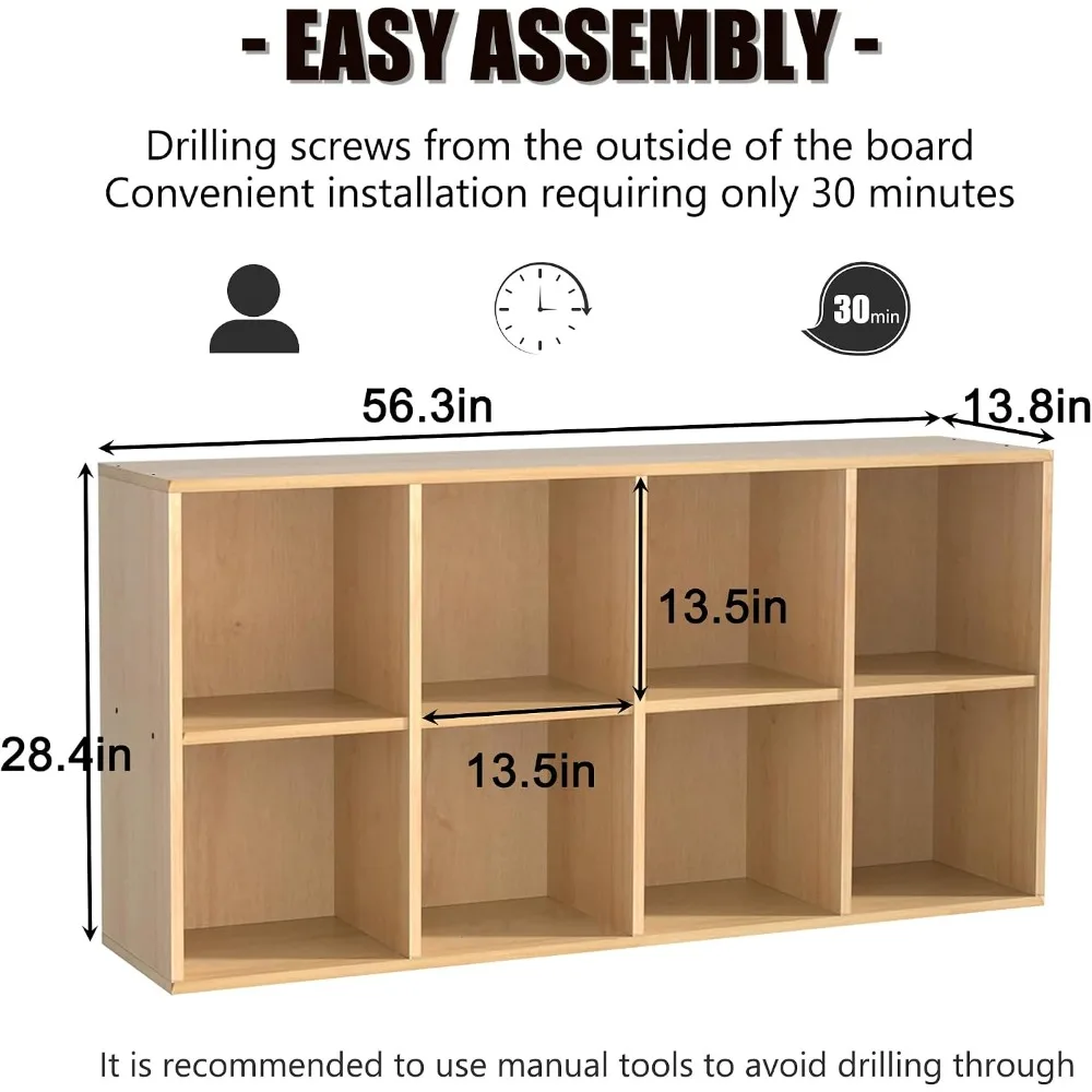 Wooden Cube Storage Organizer with Closed Back, Natural Oak 3 Cube 11in Cubby Shelf for Living Room