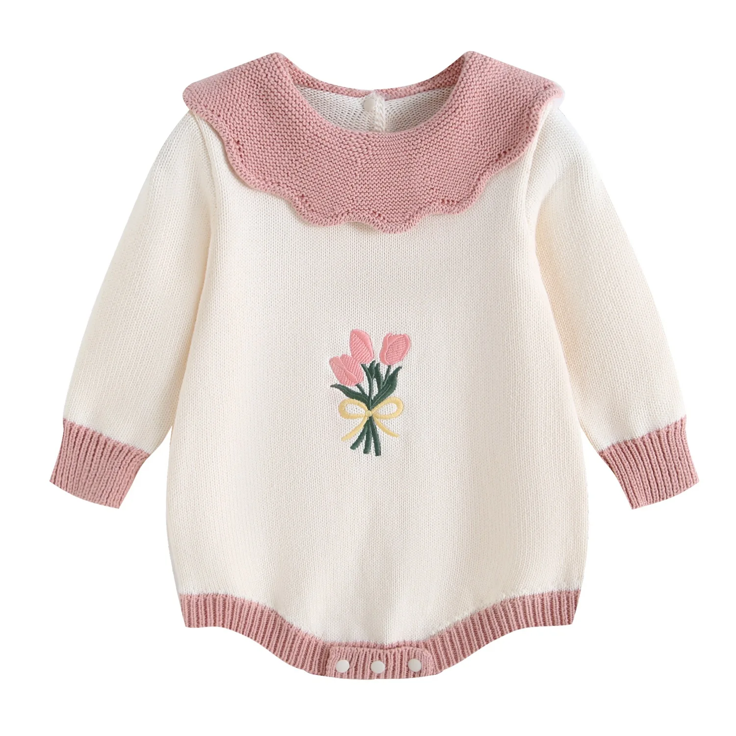0-24M Newborn Baby Girl Floral Knit Romper Winter Warm Clothes Long Sleeve Thick Bodysuit Cute Sweet Princess Outfit
