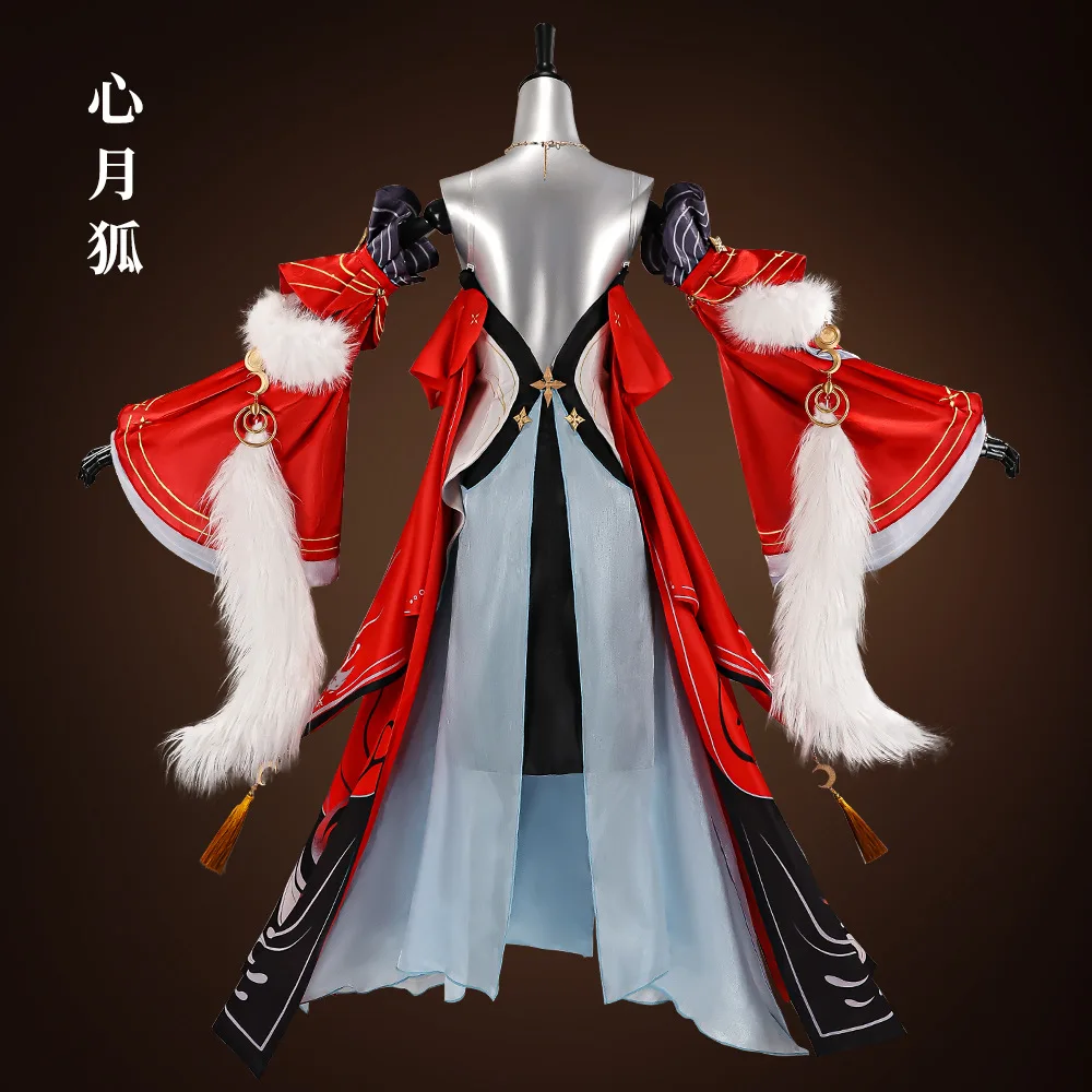 Game Wuthering Waves Heart Hsin Cosplay Costume Moon Fox Dress Ears Wig Full Set Women Halloween Carnival Role Play Outfit