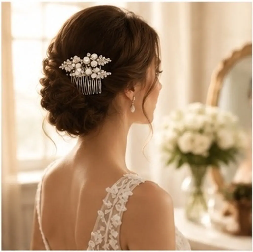 2Pcs Wedding Hair Accessories Faux Pearl Floral Side Comb Bridal Hair Jewelry Elegant Secure Fit for Updos Waves Ceremony