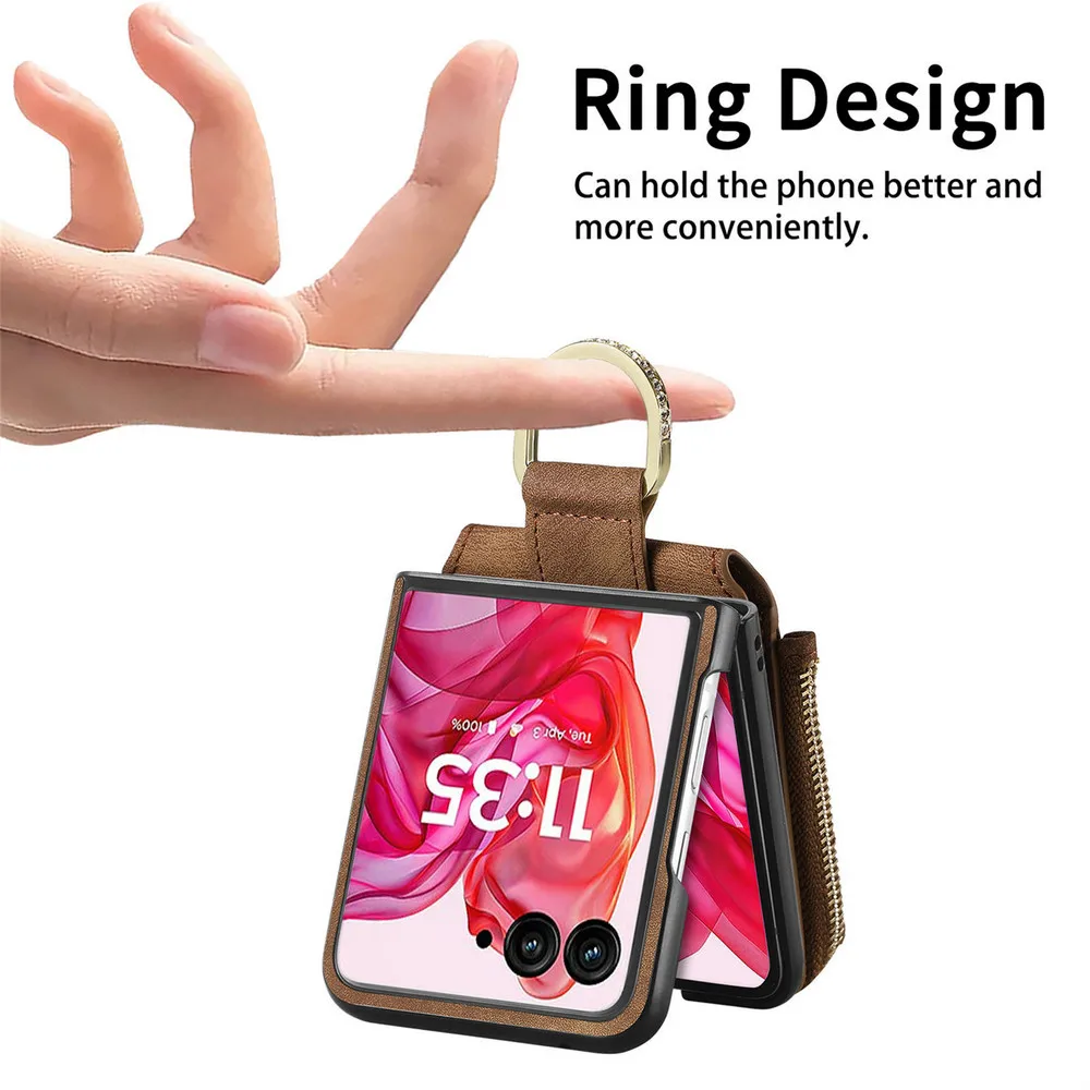 For Motorola Moto Razr 60 50 40 Ultra 5G Zipper Wallet Case Leather Ring Back Cover Moto Razr Plus 2025 Case Razr 60 50 40 Funda