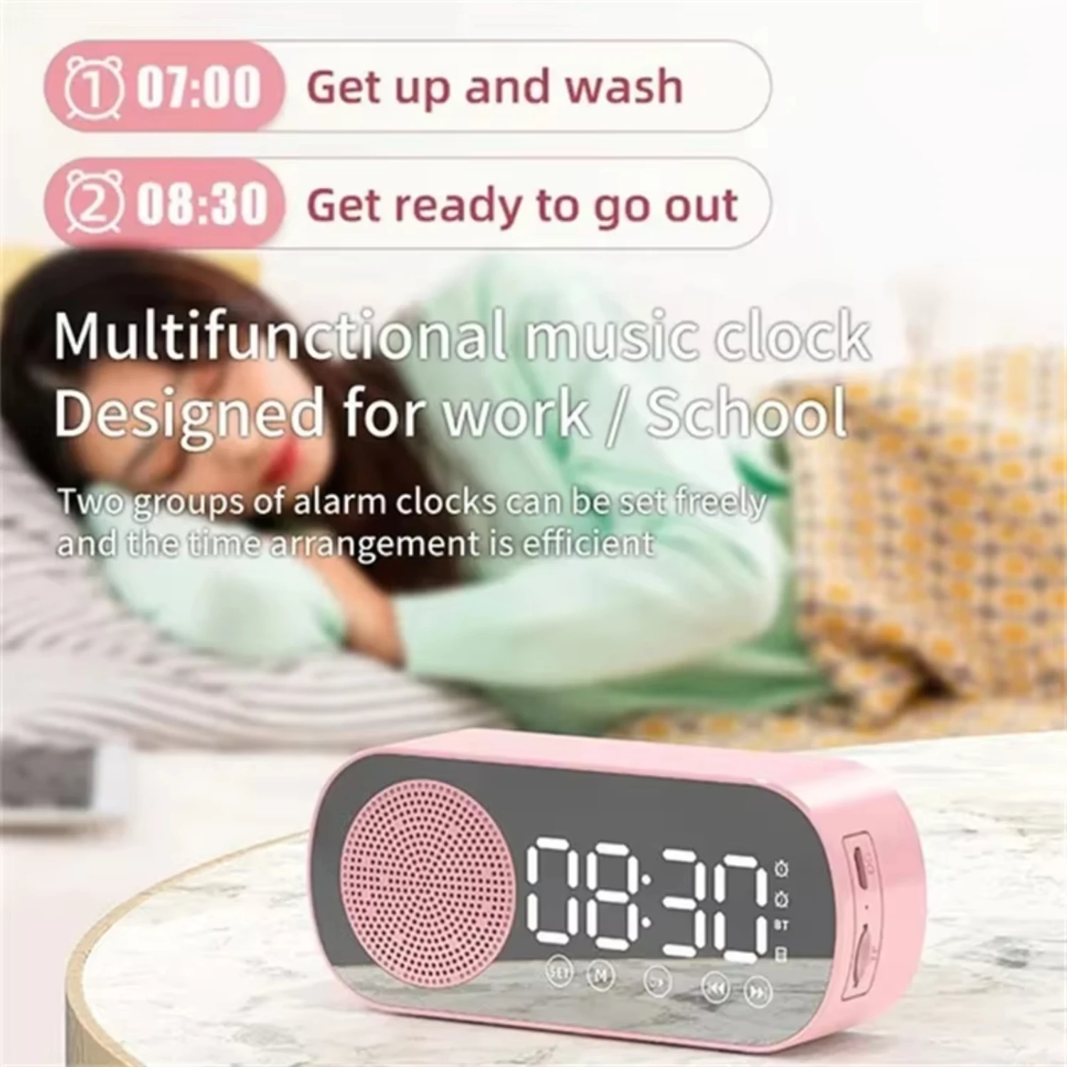 Desk Speaker Clock Bluetooth Speaker FM Radio Alarm Clock HiFi Sound  Mirror  Support TF Card  Bedroom Clock