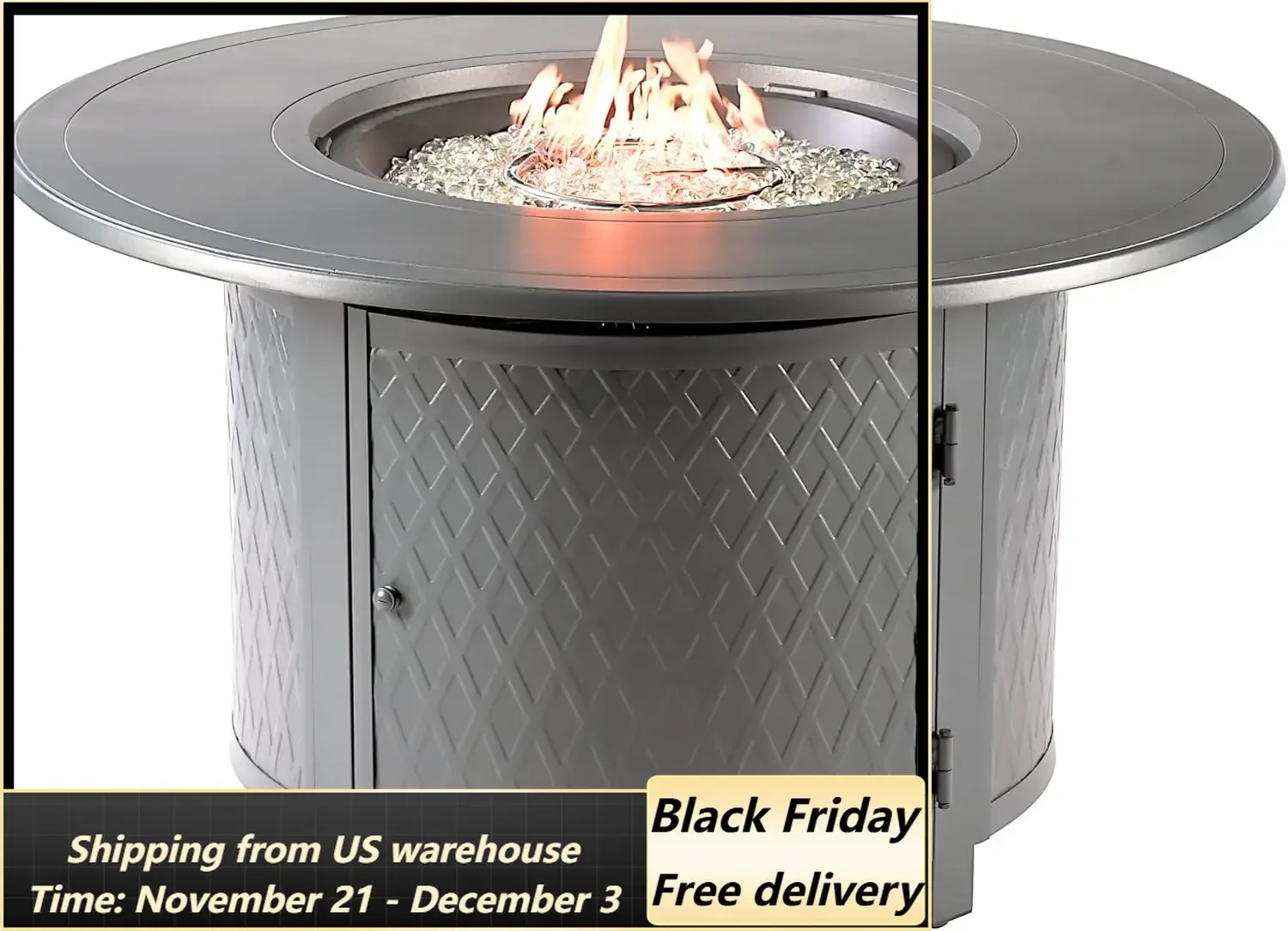 Round 44 in. x 44 in. Aluminum Propane Fire Pit Table with Glass Beads, Two Covers, Lid, 57,000 BTUs iin Grey Finish