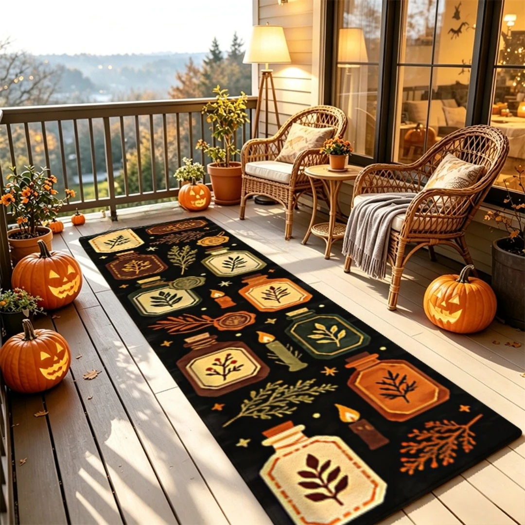 Mystical Moon Phase Maple Leaf Print Runner Rug Non‑Slip Long Hallway Carpet For Indoor Corridor Home Halloween Floor Decor