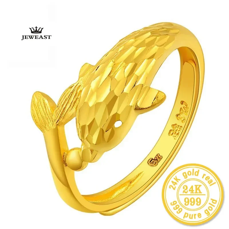 ZZZ 24K Pure gold guardian The dolphins Living circle For women gold ring wholesale Unique lovely Small dolphins 999 solid