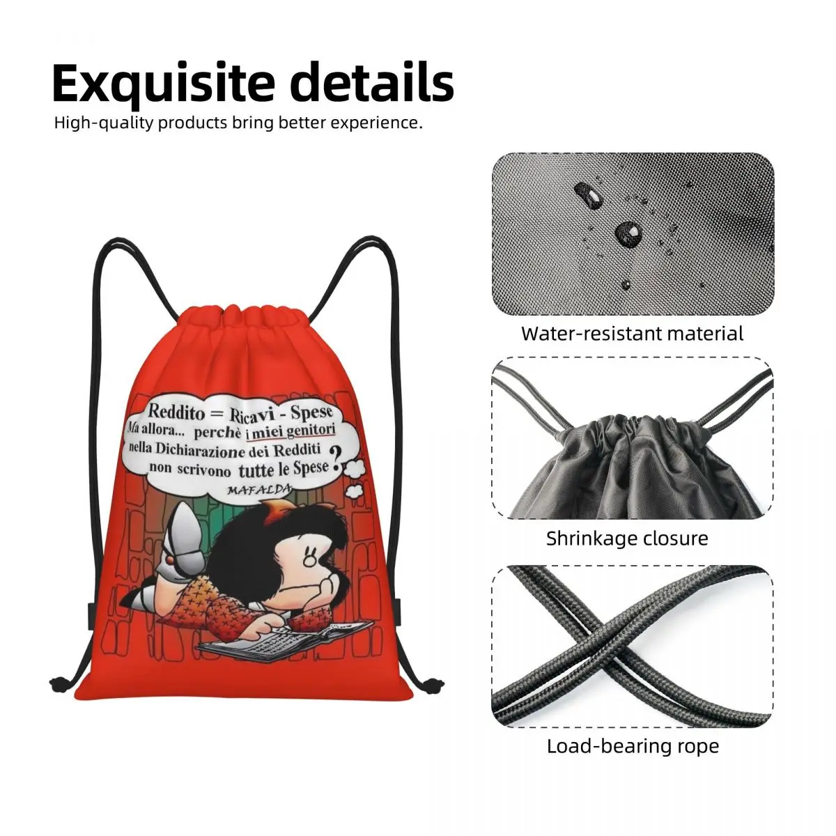 Custom Quino Comic Cartoon Mafalda Drawstring Bag Men Women Lightweight Sports Gym Storage Backpack