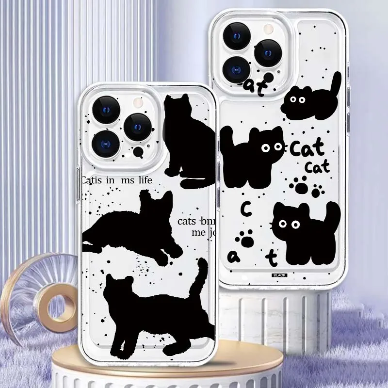 

Cartoon Anime Black Cat Phone Case For Apple iPhone 17 16e 16 15 14 13 12 11 Pro Max Plus Mini TPU Soft Transparent