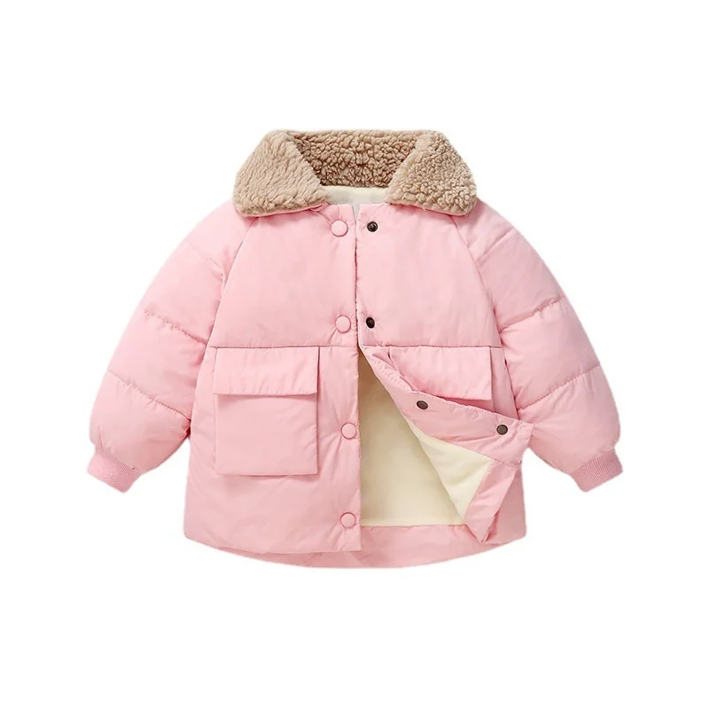 Autumn Winter Outerwear Girls Boys Warm Thicken Down Jackets Lamb Fleece Lapel Coats Kids Clothing 2022 New Down Cotton Jackets