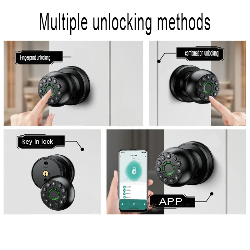 Fingerprint Door Smart Lock For Bedroom Biometric Door Knob Lock with App Control for Bedrooms Offices Cloakroom Apartments