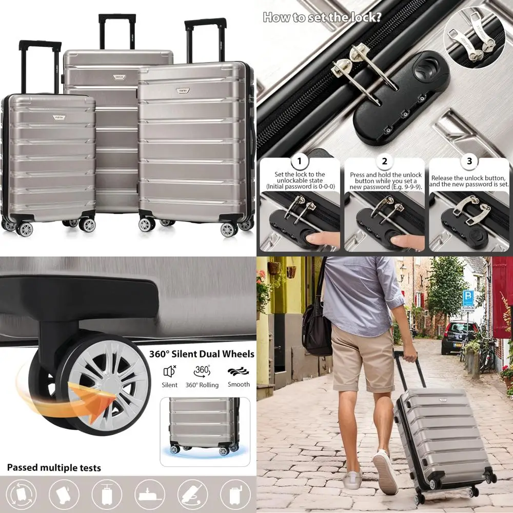 

3-piece hard shell pc+abs lightweight spinner luggage set for travel in fog gray