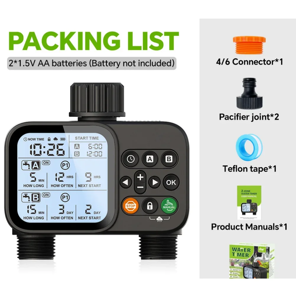 

Flow Meter Double Outlet Water Valve Irrigation Intelligent Controller Regular Watering Lawn Automatic Watering