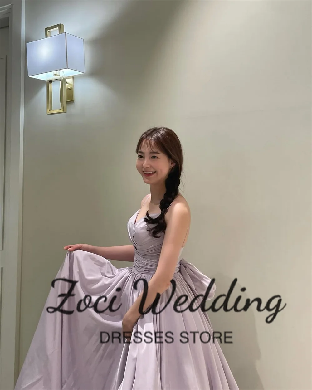 Zoci elegante com decote em v vestidos de noite sem mangas alças espaguete ocasião especial vestido de festa personalizado vestidos de casamento da coreia