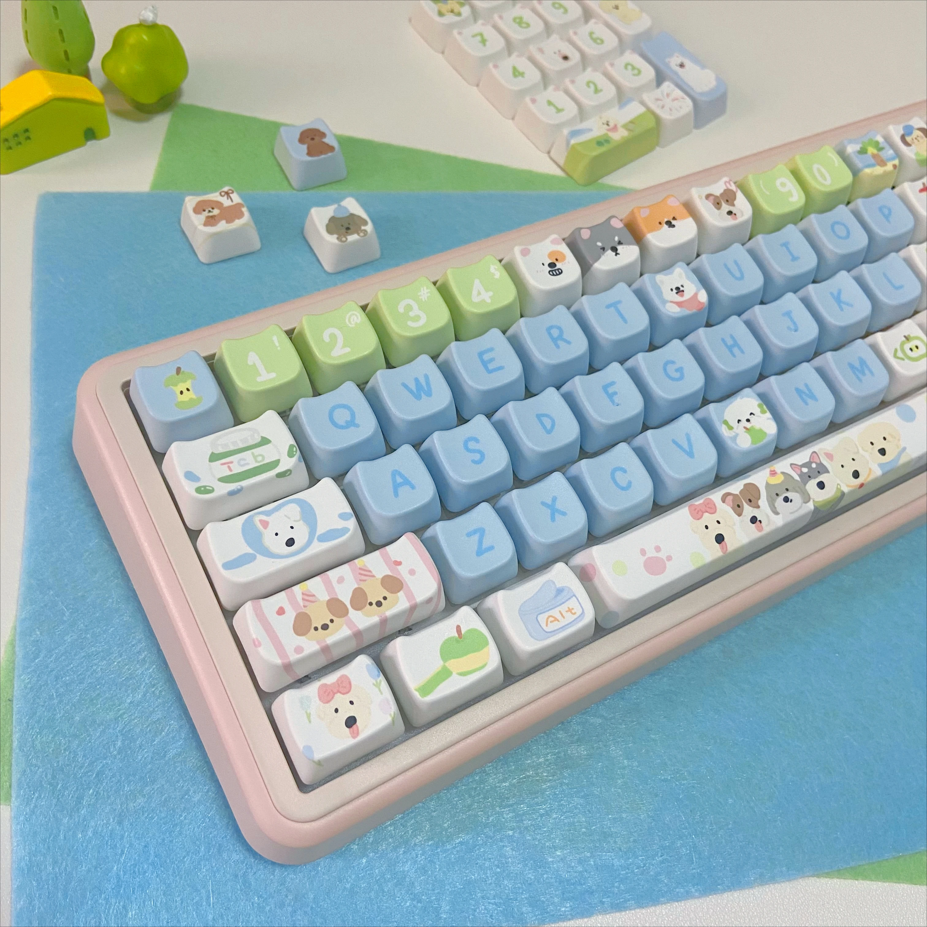 Park Puppy Keycaps Ears Shape PBT MAO Profile Cute Key Caps for 60% 75% TKL 96% 100% Layout Gaming Office Mechanical Keyboard