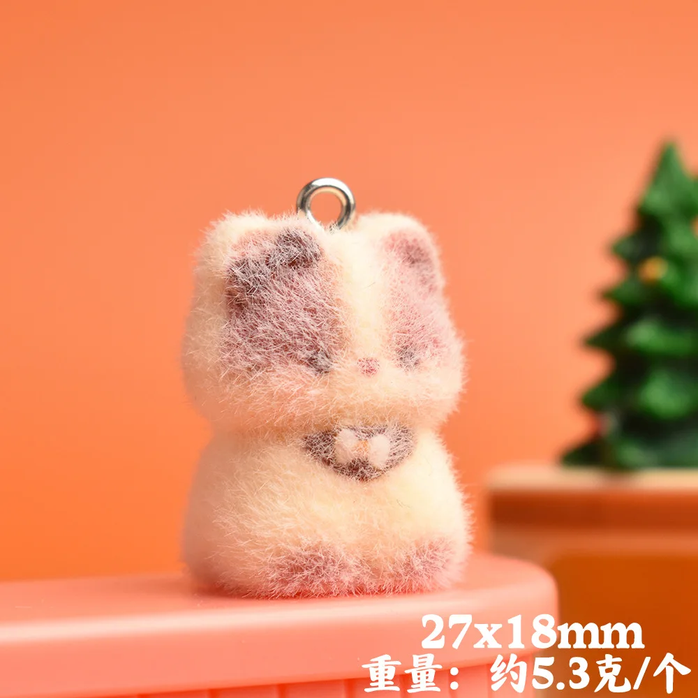 6Pcs Flocking 3D Little Cat Pendant Bag and Phone Chain Accessory