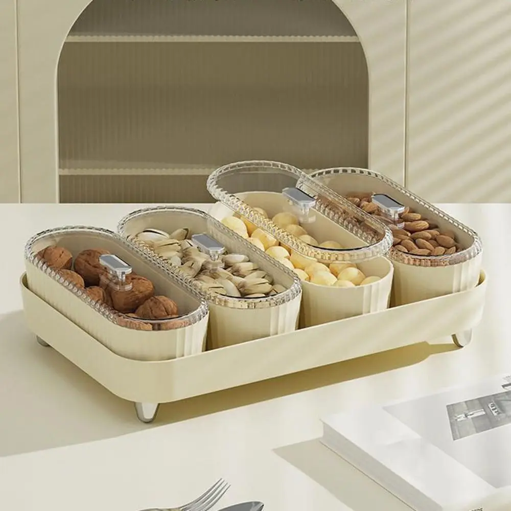 Practical Plastic Snack Dry Fruit Tray Dustproof with Lid Divided Serving Tray Moisture-proof Dessert Container Travel