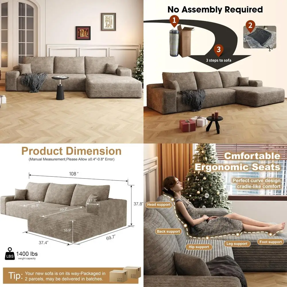 أرائك مقطعية حديثة لغرفة المعيشة - أرائك على شكل حرف L مع مقاعد عميقة وراحة منجدة #1