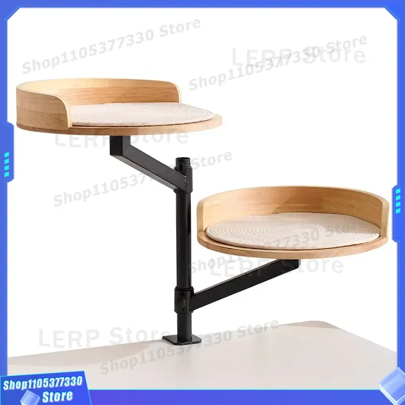 Adjustable Height Wooden Cat Tree Desktop Pet Bed Rotating Waterproof Space Saving Design for Small Cats Modern Furniture