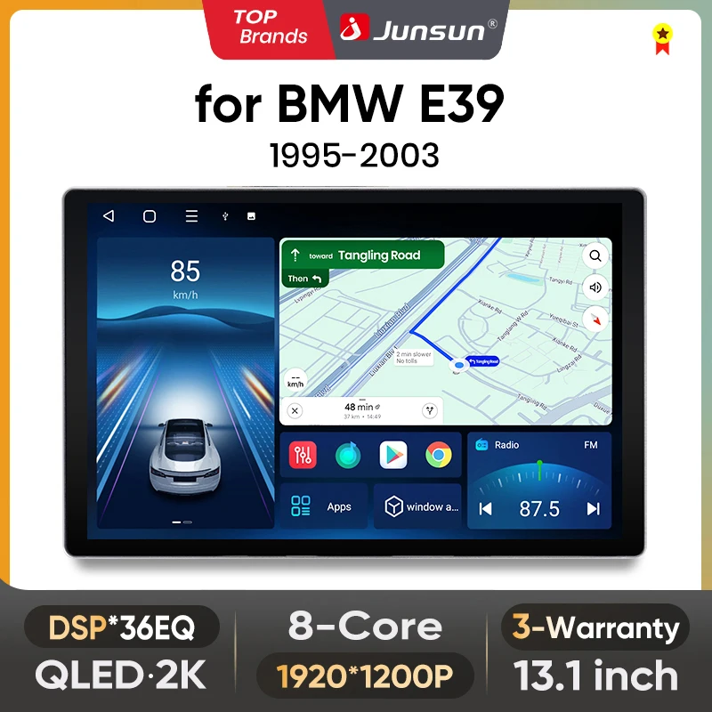 Image of Junsun 13,1 Zoll QLED Android Wireless CarPlay Autoradio für BMW 5 E39 1995-2003 Intelligente Systeme DSP SWC RDS GPS FM BT